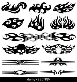 Vehicle motorcycle flames design. Racing car vector graphics. Motorcycle and car tattoo decal silhouette illustration Stock Vector