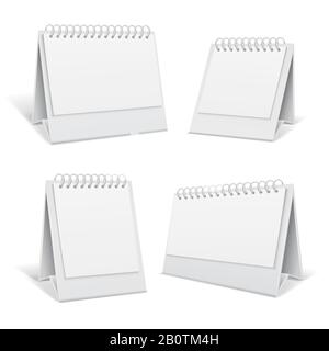 White blank table spiral 3d office calendars isolated vector illustration. Template business office calendar with spiral Stock Vector