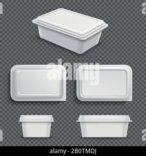 White blank plastic food container for margarine spread or butter. Realistic 3d vector illustration container plastic for food and lunch Stock Vector