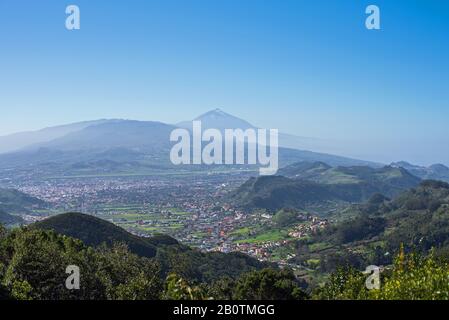 Beautiful view on the valley and Teide from mirador de Cruz del Carmen, Tenerife, Spain Stock Photo