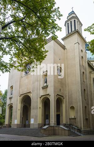 St. Barbara Church (rebuilt 1957) in St. Barbara parish, Emilii Plater Street, Warsaw, Poland Stock Photo