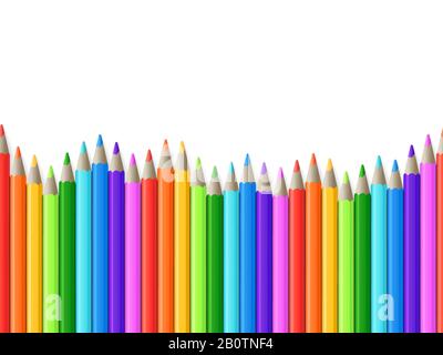 Rainbow seamless row of color drawing pencils vector illustration. Color pencil sharp stationery Stock Vector