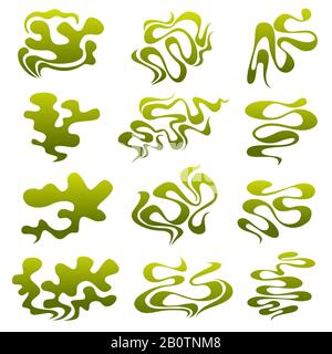 Cartoon stinky smell bubbles, water vapor and stench aroma streams vector set. Aroma smoke stream, odour toxic green illustration Stock Vector