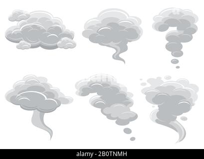 Illustration of a set of cartoon grey clouds, smoke, blast, splatter ...