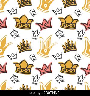 Cute princess birthday vector seamless pattern with pink and gold crowns. Background with majestic crown queen illustration Stock Vector