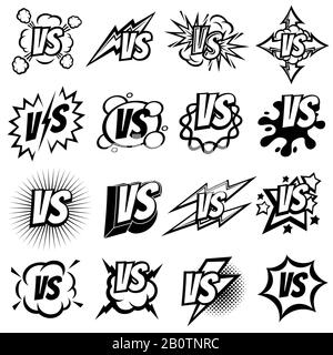 Confrontation versus vector signs. Vs opposite isolated logo set. Illustration of duel vs sign, opposition symbol of set Stock Vector