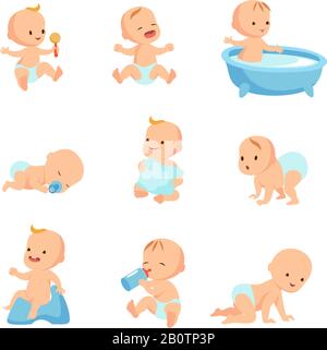 Happy smiling baby. Cute cartoon toddlers vector set. Child happy, infant baby toddler boy and girl illustration Stock Vector