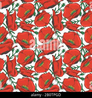 Red poppy seamles pattern design - floral fashion seamless texture. Fashion floral seamless background design, vector illustration Stock Vector