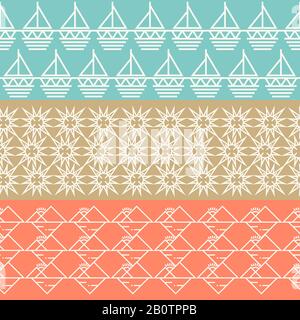 Vintage geometric horizontal seamless pattern set. Vintage collection background illustration Stock Vector