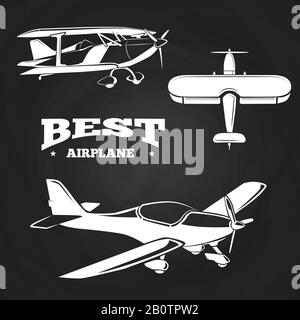 White airplanes collection on chalkboard design. Collection of air plane badge. Vector illustration Stock Vector