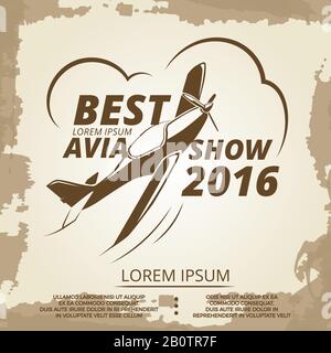 Avia show vintage poster design with airplane. Banner vector illustration Stock Vector
