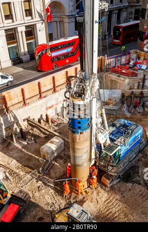 The Whole Block Site, construction site of the new entrance location from Cannon Street to Bank Station, BSCU (Bank Station Capacity Upgrade), London Stock Photo
