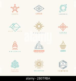 Minimal geometric vintage colors logo set. Vector of template icons linear illustration Stock Vector