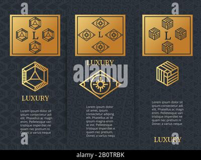 Luxury design brochure flyers template with monogramm. Template of vintage card, vector illustration Stock Vector