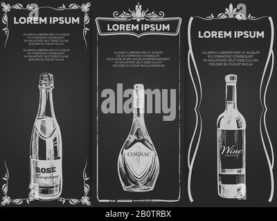 Hand drawn elite alcohol drinks banners template. Drawing poster template for bar menu. Vector illustration Stock Vector