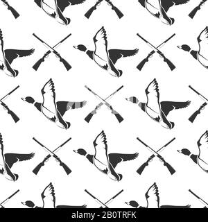 Hunting seamless pattern with guns and ducks. Hunting background vector illustration Stock Vector