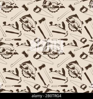 Carpentry tools seamless pattern design. Background wallpaper with instruments. Vector illustration Stock Vector