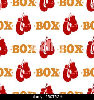 Sport pattern design - box seamless texture with red boxing gloves. Background sport box design. Vector illustration Stock Vector