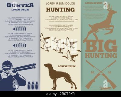 Hunting brochure flyers template design. Card layout hunt banners, vector illustration Stock Vector
