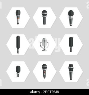 Microphones icons - flat microphones icons set. Collection of vintage retro microphone. Vector illustration Stock Vector