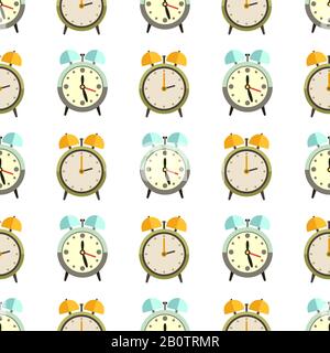 Flat clocks seamless pattern design - alarm background. Vector background with clock illustration Stock Vector