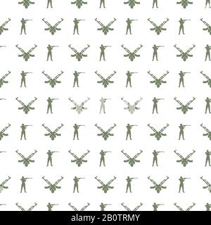 Military seamless pattern with soldiers and guns. Combat seamless backgrouund. Vector illustration Stock Vector