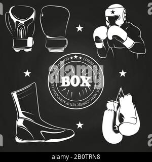 Boxing athlet and sport outfits on chalkboard. Sketch boxing sport. Vector illustration Stock Vector