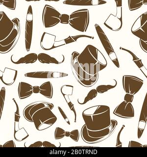 Getlemen seamlss pattern - vintage background with cylinder, rope, tabacco and bow tie. Vector illustration Stock Vector