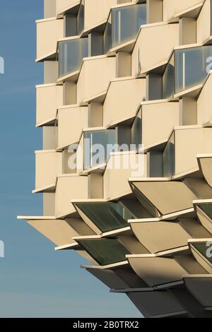 Zaragoza, Spain - February 2, 2020: Abstract details of repetitive patterns of architecture and geometry of the Pavilion of Aragon in Zaragoza. Stock Photo