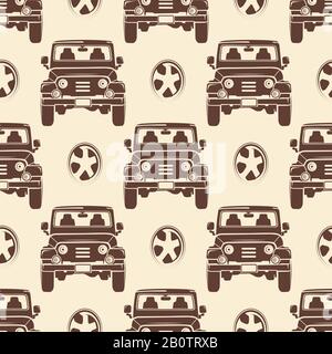 Jeeps seamless pattern design - vintage seamless texture with cars. Transport background vector illustration Stock Vector