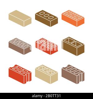 Building and contruction materials icons - colorful bricks on white background. Material for constrution work, vector illustration Stock Vector