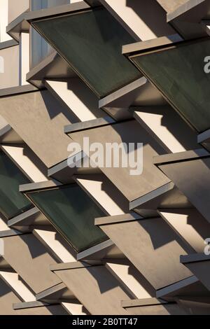 Zaragoza, Spain - February 2, 2020: Abstract details of repetitive patterns of architecture and geometry of the Pavilion of Aragon in Zaragoza. Stock Photo