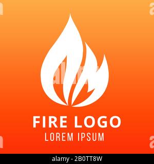 Flame of fire logo design on fire color background. Illustration of flame art white banner vector Stock Vector