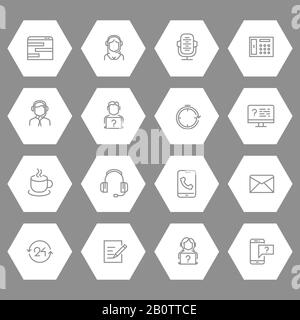 Support or contact centre line icons collection. Contact help sign, vector illustration Stock Vector