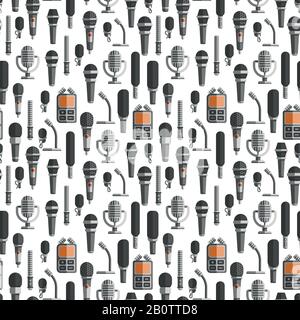 Flat microphones and dictaphones seamless pattern. Broadcasting communication background. Vector illustration Stock Vector