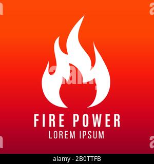 White flame of fire logo design on bright background. Fire power vector illustration Stock Vector