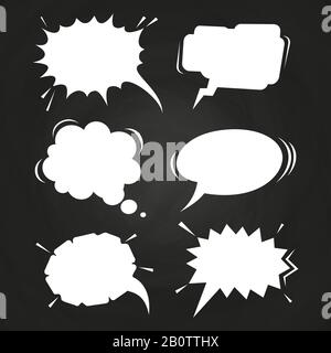 Cartoon speech balloons collection on chalkboard. Vintage clouds collection sketch. Vector illustration Stock Vector