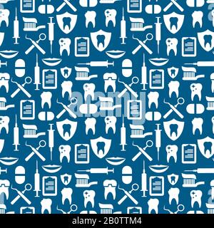 Dental service seamlss pattern - stomatology texture. Drawing background vector illustration Stock Vector