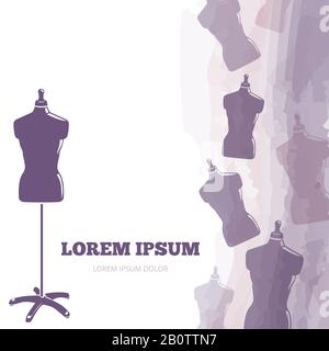 Tailor background or poster with dummy and watercolor imitation elements. Vector illustration Stock Vector