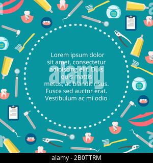 Dental service banner design - colorful stomatology poster. Dentistry health and hygiene, vector illustration