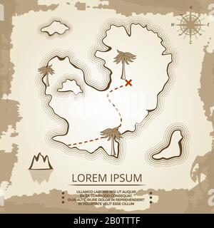 Vintage poster design with map of island. Paper art map island. Vector illustration Stock Vector