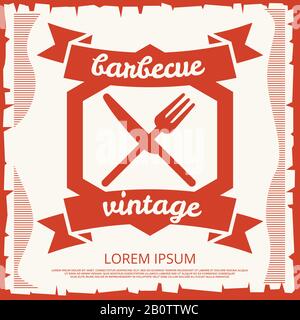 Barbecue party vintage poster design with emblem. Retro banner barbecue. Vector illustration Stock Vector