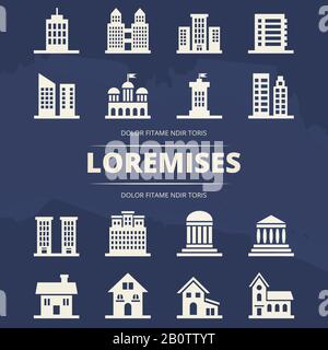 Houses icons set on blue background and place for text. Construction architecture object, vector illustration Stock Vector