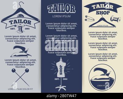 Vintage tailor shop flyers template design. Fashion poster design. Vector illustration Stock Vector