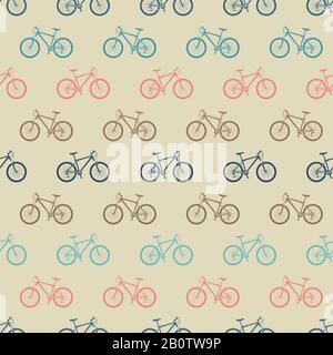 Vintage colorful bicycle seamless pattern. Background pattern silhouette bike transport. Vector illustration Stock Vector