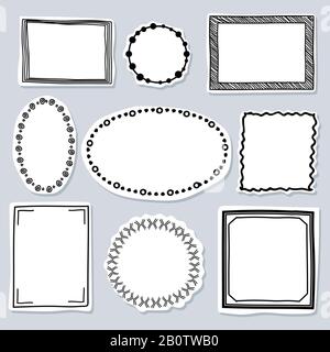 Doodle frames set - frames with hand drawn elements. Sketch card decoration, vector illustration Stock Vector