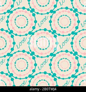 Abstract colorful hipster seamless pattern with rounds and lettering sign love. Abstract background, vector illustration Stock Vector