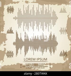 Equalizer and sound waves vintage poster. Music poster template with audio wave. Vector illustration Stock Vector