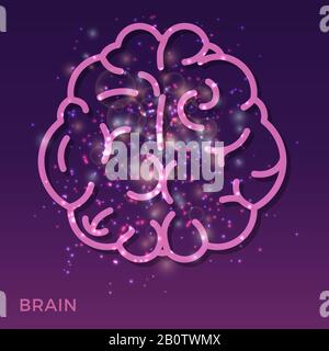 Abstract creative brain background - colorful brain icon with shining lights. Bright creative brain. Vector illustration Stock Vector