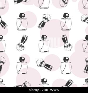 Shaving brush and perfume seamless pattern - beauty seamless texture. Vector illustration Stock Vector